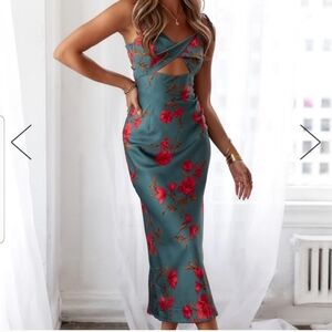 Hello Molly Teal and Red Floral Midi Dress